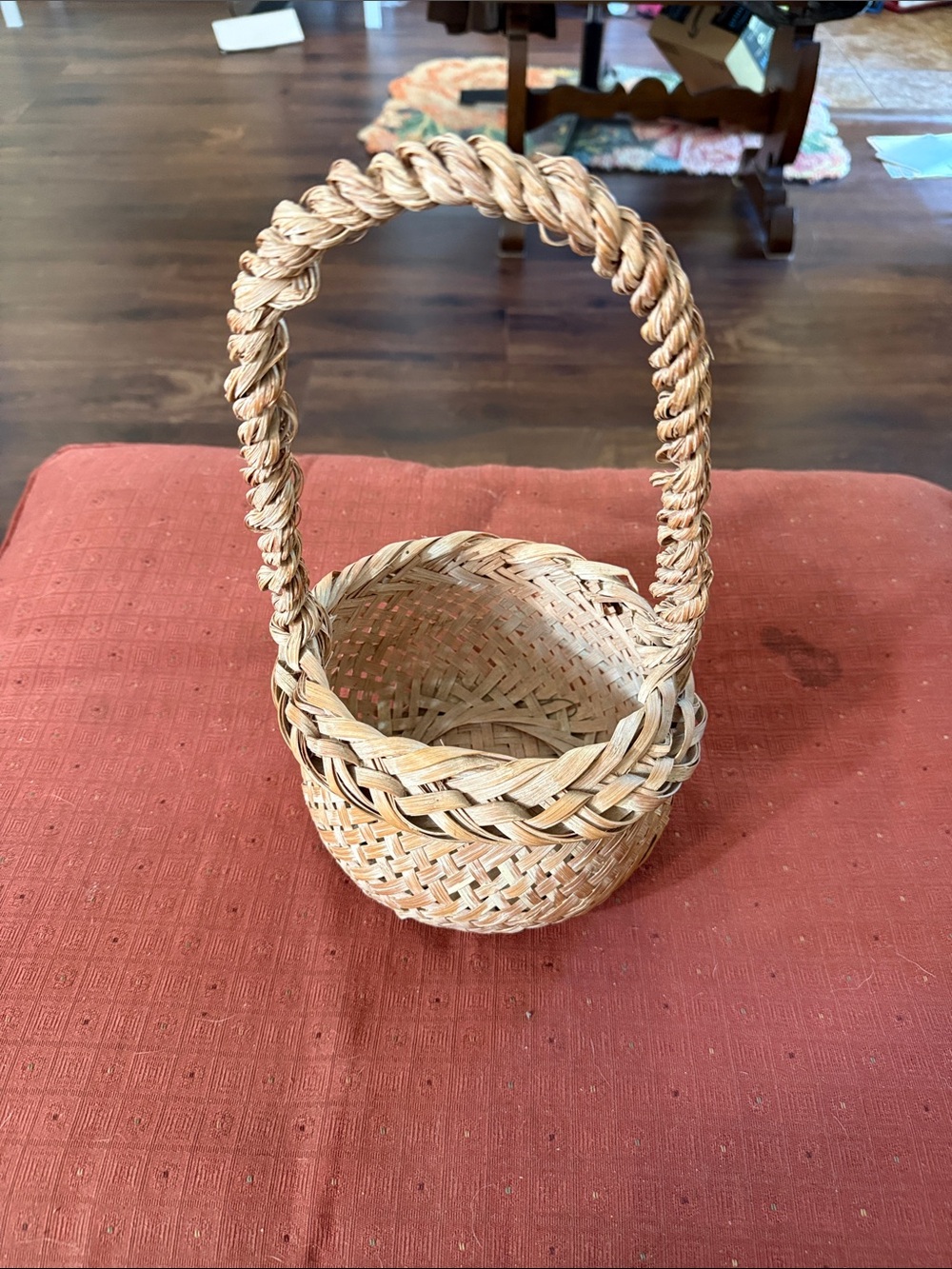 Handwoven Natural Woven Basket with Handle - Natural